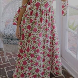 Floral Pink and Green Maxi Dress